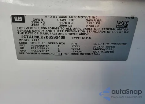 2011 GMC Terrain Sle z USA, uszkodzony, nr VIN 2CTALMEC7B6295408